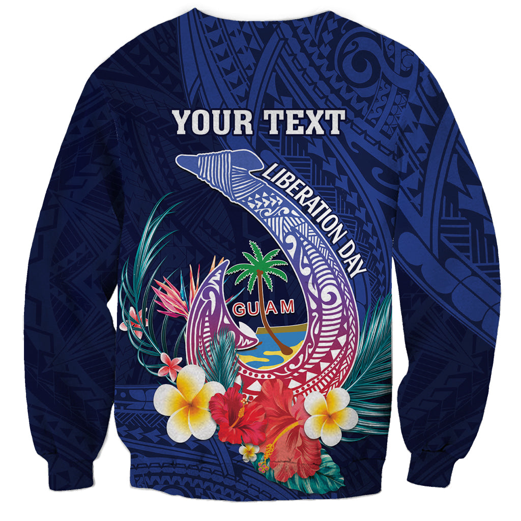 Personalised Guam Liberation Day Sweatshirt Happy 80th Anniversary Fish Hook Mix Tropical Flowers LT14 - Polynesian Pride