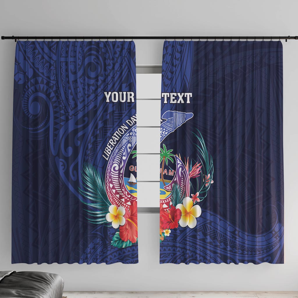 Personalised Guam Liberation Day Window Curtain Happy 80th Anniversary Fish Hook Mix Tropical Flowers LT14 With Hooks Blue - Polynesian Pride