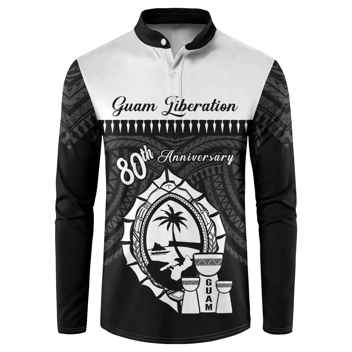 Guam Liberation Day Button Sweatshirt Biba Guahan Chamorro 80th Anniversary - Black LT14 Black - Polynesian Pride