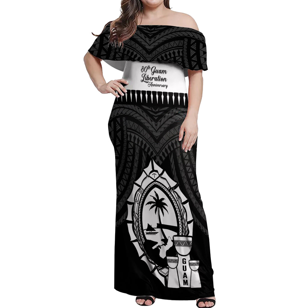 Guam Liberation Day Off Shoulder Maxi Dress Biba Guahan Chamorro 80th Anniversary - Black LT14 Women Black - Polynesian Pride