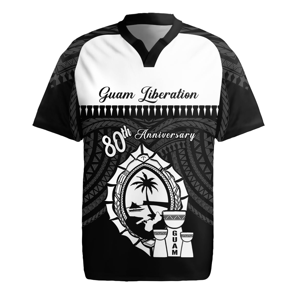 Guam Liberation Day Rugby Jersey Biba Guahan Chamorro 80th Anniversary - Black LT14 Black - Polynesian Pride