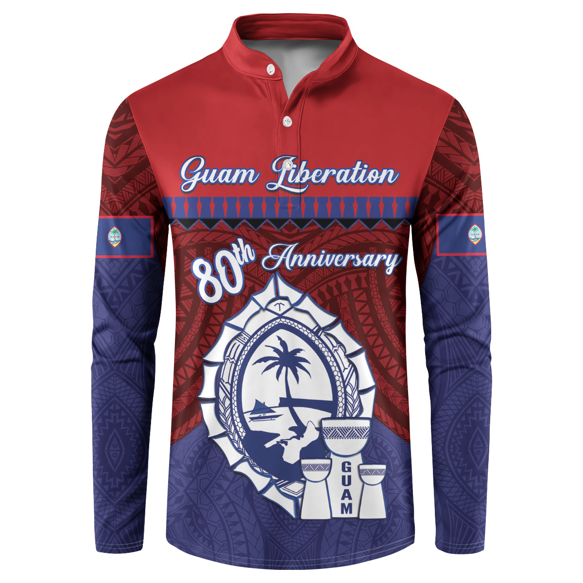 Guam Liberation Day Button Sweatshirt Biba Guahan Chamorro 80th Anniversary - Blue LT14 Blue - Polynesian Pride