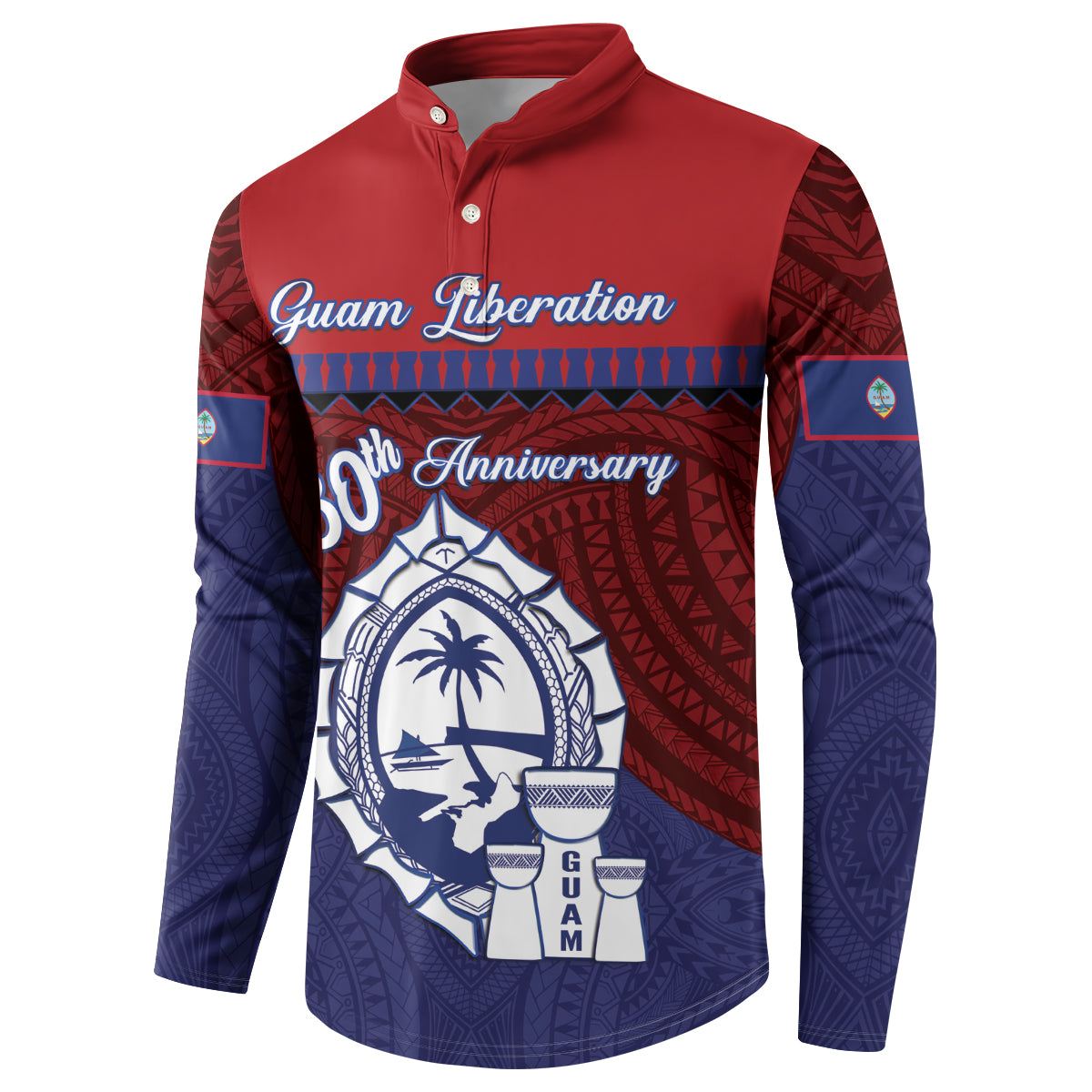 Guam Liberation Day Button Sweatshirt Biba Guahan Chamorro 80th Anniversary - Blue LT14 - Polynesian Pride