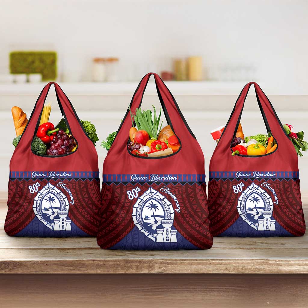 Guam Liberation Day Grocery Bag Biba Guahan Chamorro 80th Anniversary - Blue LT14 3-pack One Size Blue - Polynesian Pride