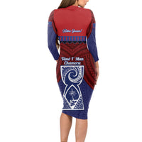 Guam Liberation Day Long Sleeve Bodycon Dress Biba Guahan Chamorro 80th Anniversary - Blue LT14 - Polynesian Pride