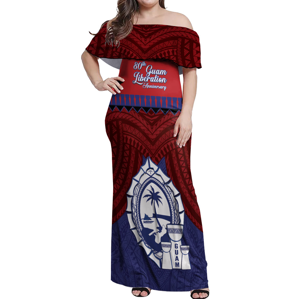 Guam Liberation Day Off Shoulder Maxi Dress Biba Guahan Chamorro 80th Anniversary - Blue LT14 Women Blue - Polynesian Pride
