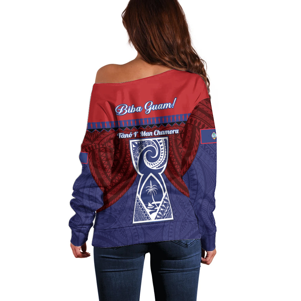 Guam Liberation Day Off Shoulder Sweater Biba Guahan Chamorro 80th Anniversary - Blue LT14 - Polynesian Pride