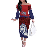 Guam Liberation Day Off The Shoulder Long Sleeve Dress Biba Guahan Chamorro 80th Anniversary - Blue LT14 Women Blue - Polynesian Pride