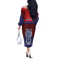 Guam Liberation Day Off The Shoulder Long Sleeve Dress Biba Guahan Chamorro 80th Anniversary - Blue LT14 - Polynesian Pride