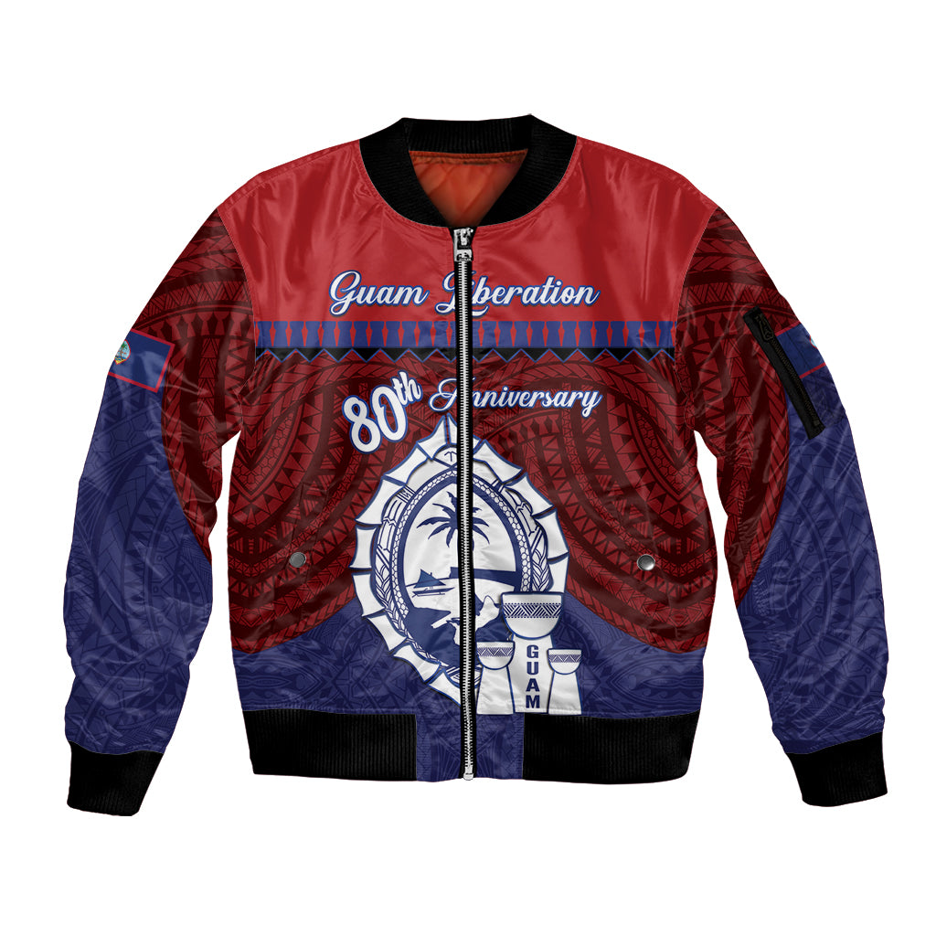 Guam Liberation Day Sleeve Zip Bomber Jacket Biba Guahan Chamorro 80th Anniversary - Blue LT14 Unisex Blue - Polynesian Pride