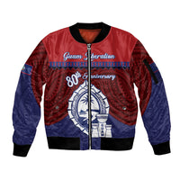 Guam Liberation Day Sleeve Zip Bomber Jacket Biba Guahan Chamorro 80th Anniversary - Blue LT14 Unisex Blue - Polynesian Pride