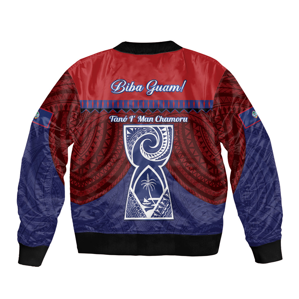 Guam Liberation Day Sleeve Zip Bomber Jacket Biba Guahan Chamorro 80th Anniversary - Blue LT14 - Polynesian Pride