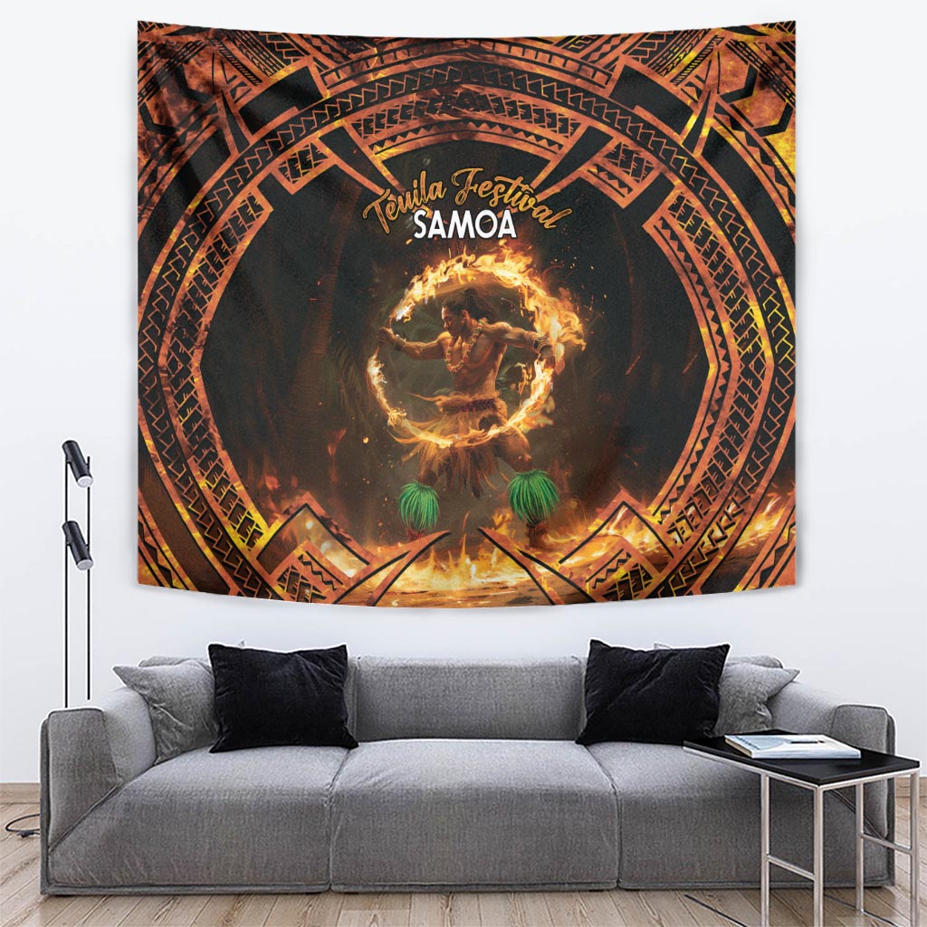 Samoa Teuila 2024 Festival Tapestry Samoan Siva Afi With Red Gingers LT14 Black - Polynesian Pride