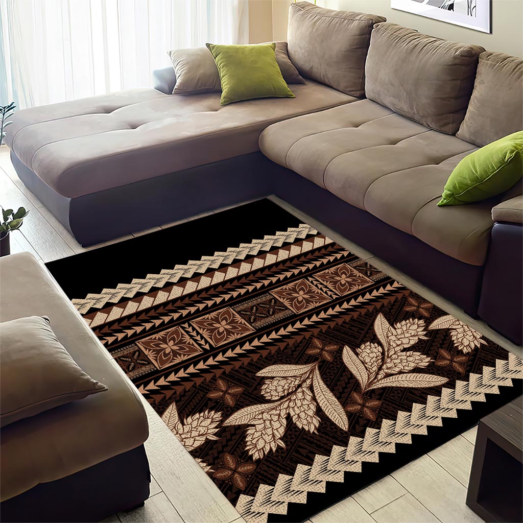 Black Samoa Siapo Teuila Flowers Area Rug LT14 - Polynesian Pride