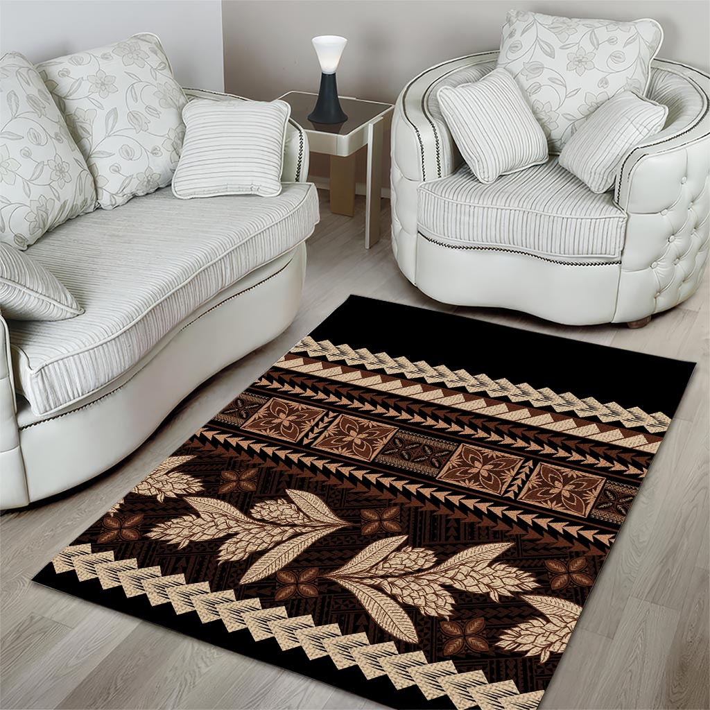 Black Samoa Siapo Teuila Flowers Area Rug LT14 - Polynesian Pride