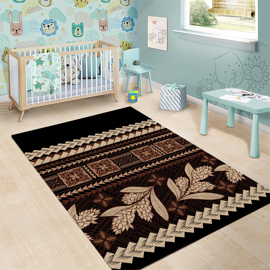 Black Samoa Siapo Teuila Flowers Area Rug LT14 - Polynesian Pride
