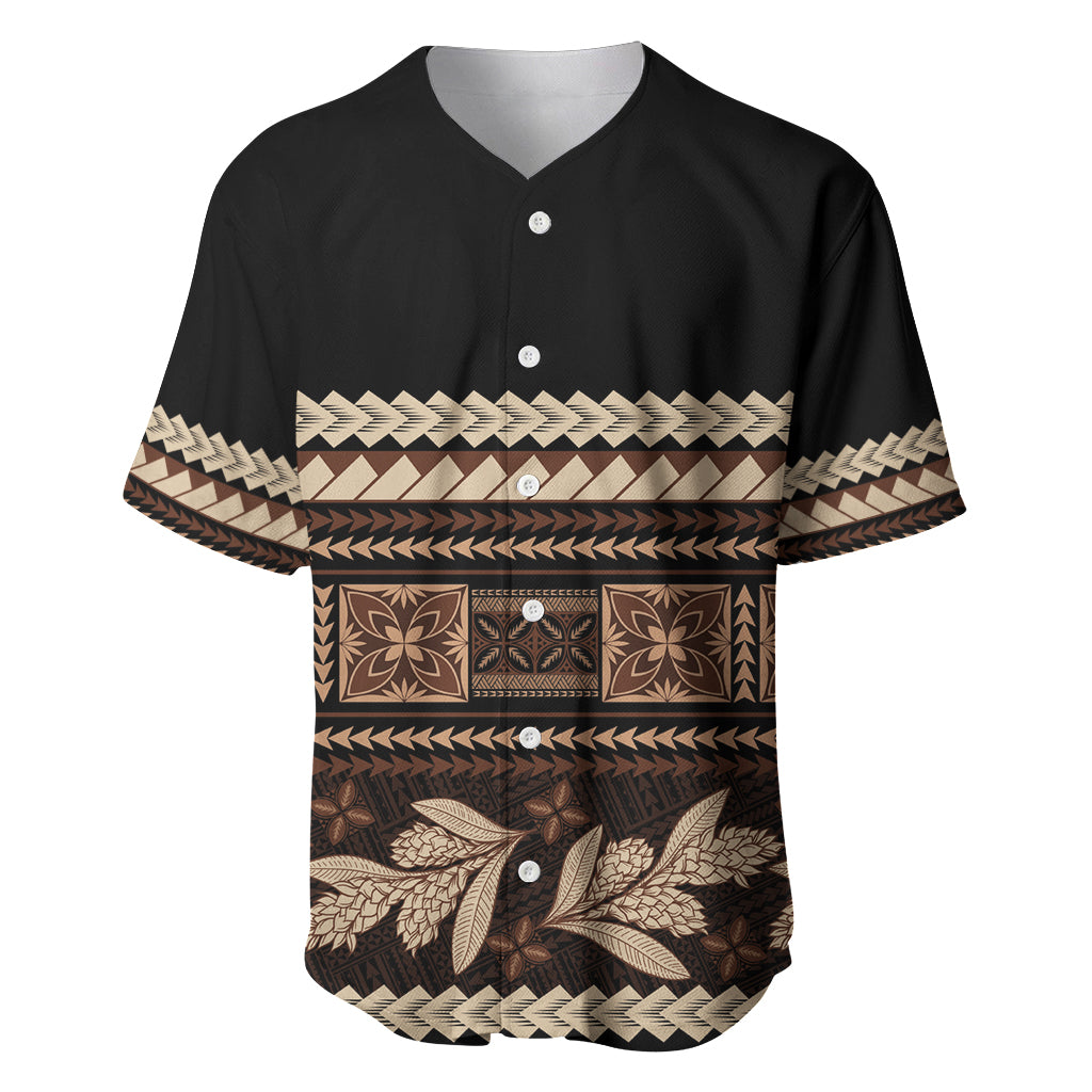 Black Samoa Siapo Teuila Flowers Baseball Jersey LT14 Black - Polynesian Pride