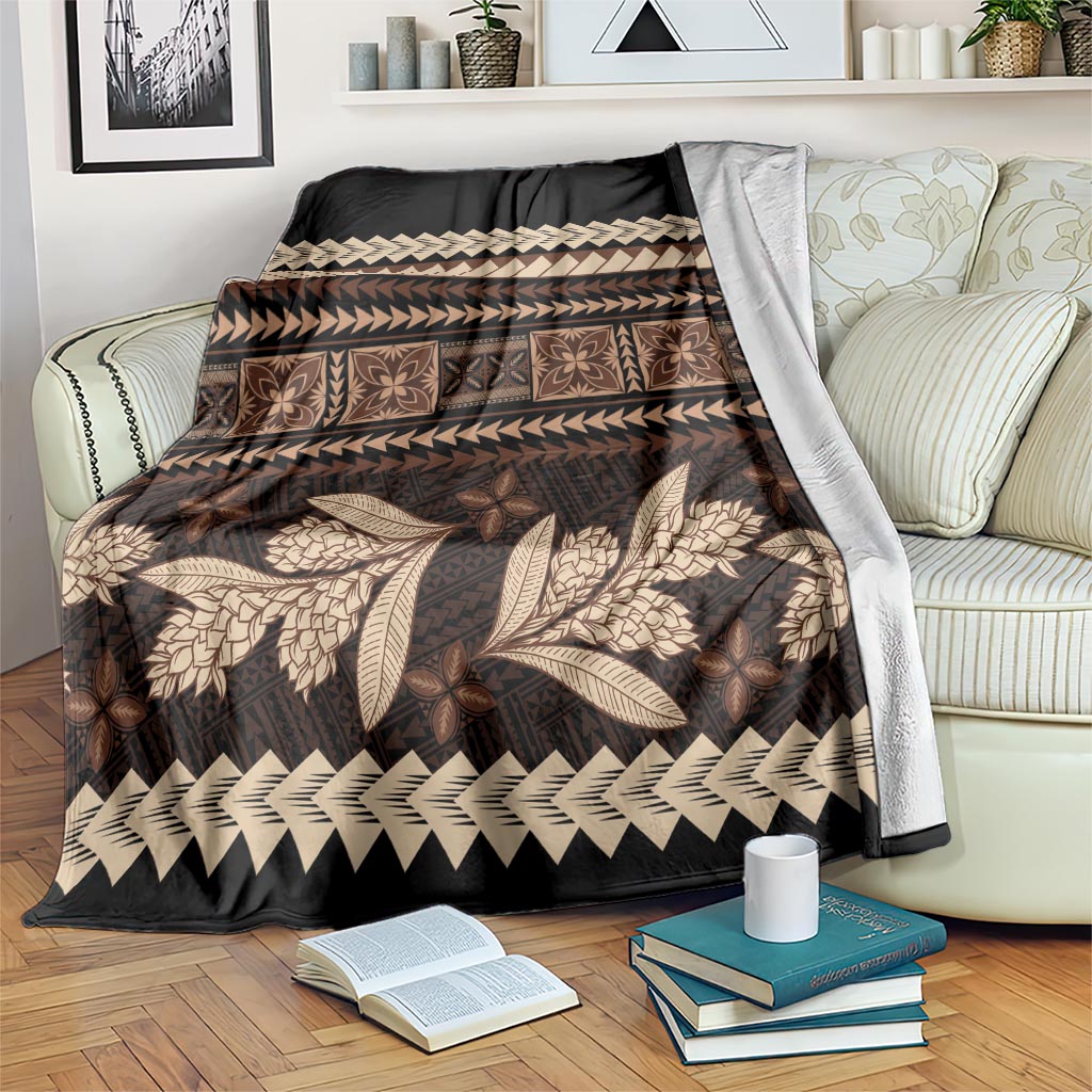 Black Samoa Siapo Teuila Flowers Blanket LT14 Black - Polynesian Pride