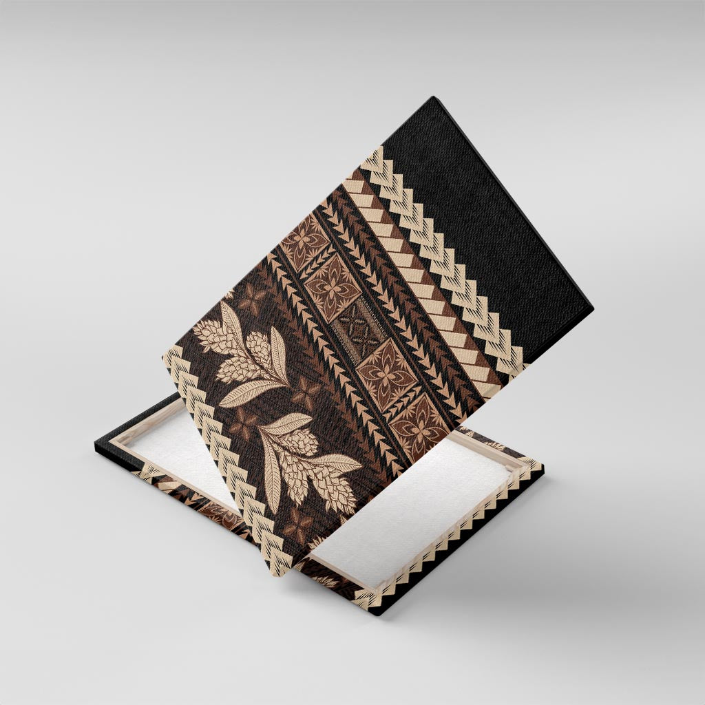 Black Samoa Siapo Teuila Flowers Canvas Wall Art LT14 With Frame Black - Polynesian Pride