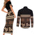 Black Samoa Siapo Teuila Flowers Couples Matching Short Sleeve Bodycon Dress and Long Sleeve Button Shirt