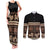 Black Samoa Siapo Teuila Flowers Couples Matching Tank Maxi Dress and Long Sleeve Button Shirt