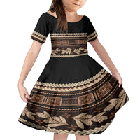 Black Samoa Siapo Teuila Flowers Kid Short Sleeve Dress LT14 KID Black - Polynesian Pride