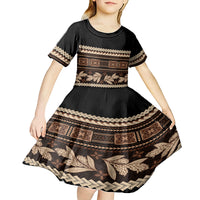 Black Samoa Siapo Teuila Flowers Kid Short Sleeve Dress LT14 - Polynesian Pride