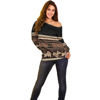 Black Samoa Siapo Teuila Flowers Off Shoulder Sweater LT14 - Polynesian Pride