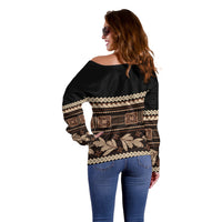 Black Samoa Siapo Teuila Flowers Off Shoulder Sweater LT14 - Polynesian Pride