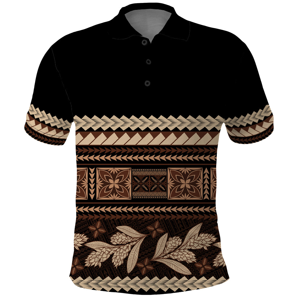 Black Samoa Siapo Teuila Flowers Polo Shirt LT14 Black - Polynesian Pride