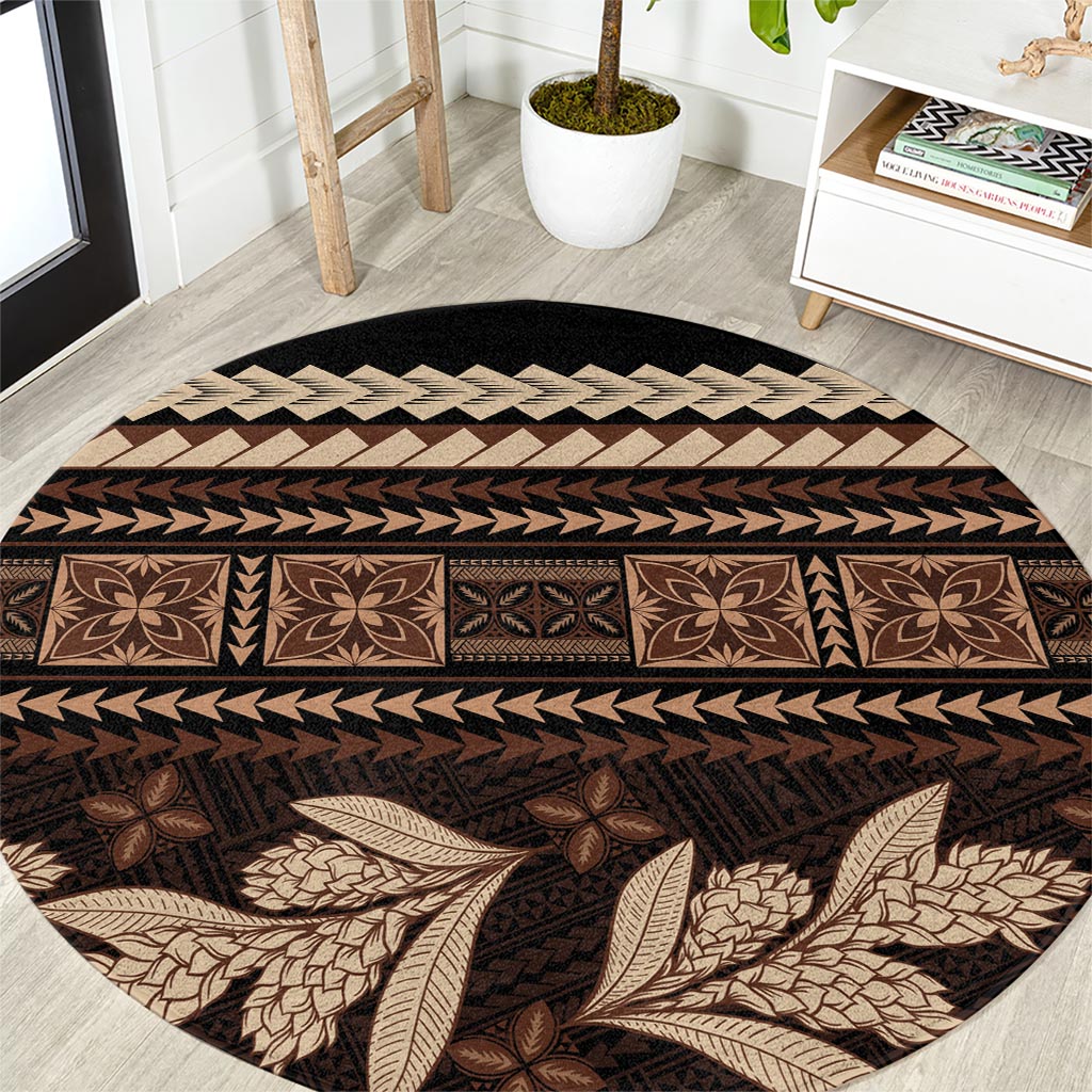 Black Samoa Siapo Teuila Flowers Round Carpet LT14 Black - Polynesian Pride