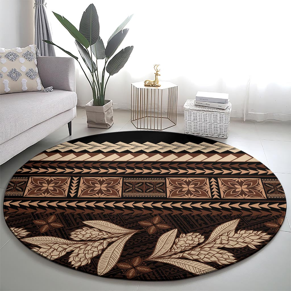 Black Samoa Siapo Teuila Flowers Round Carpet LT14 - Polynesian Pride