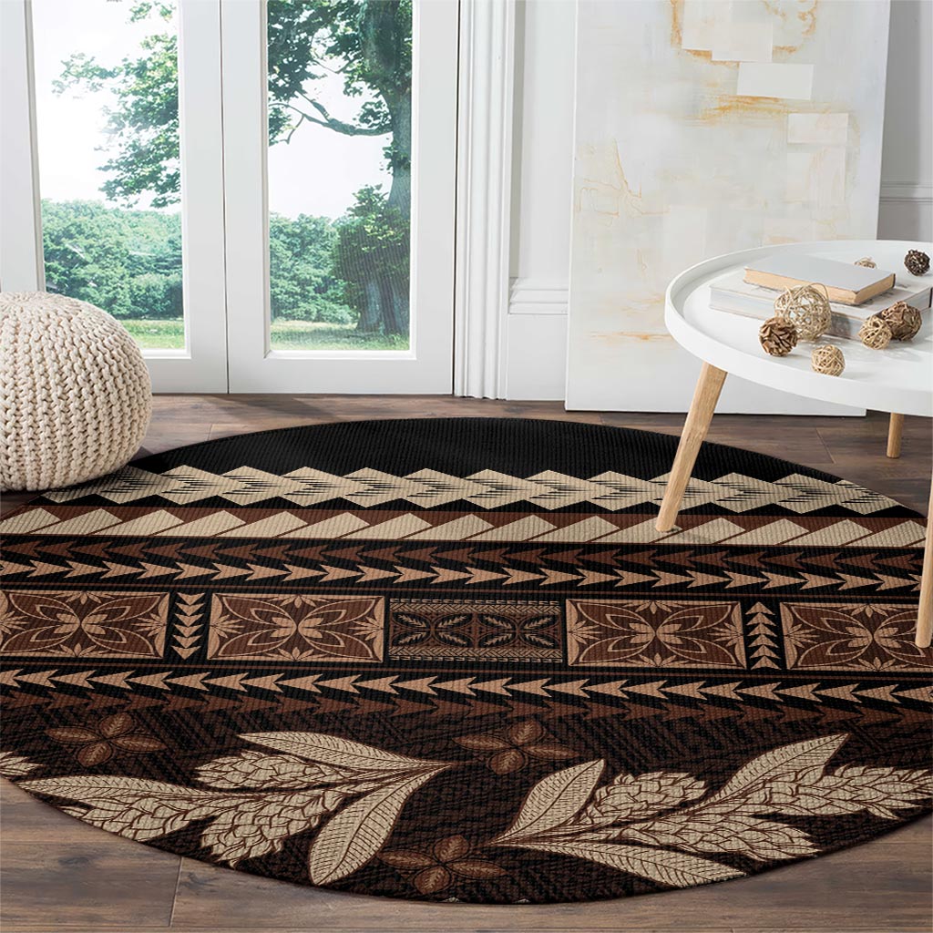 Black Samoa Siapo Teuila Flowers Round Carpet LT14 - Polynesian Pride