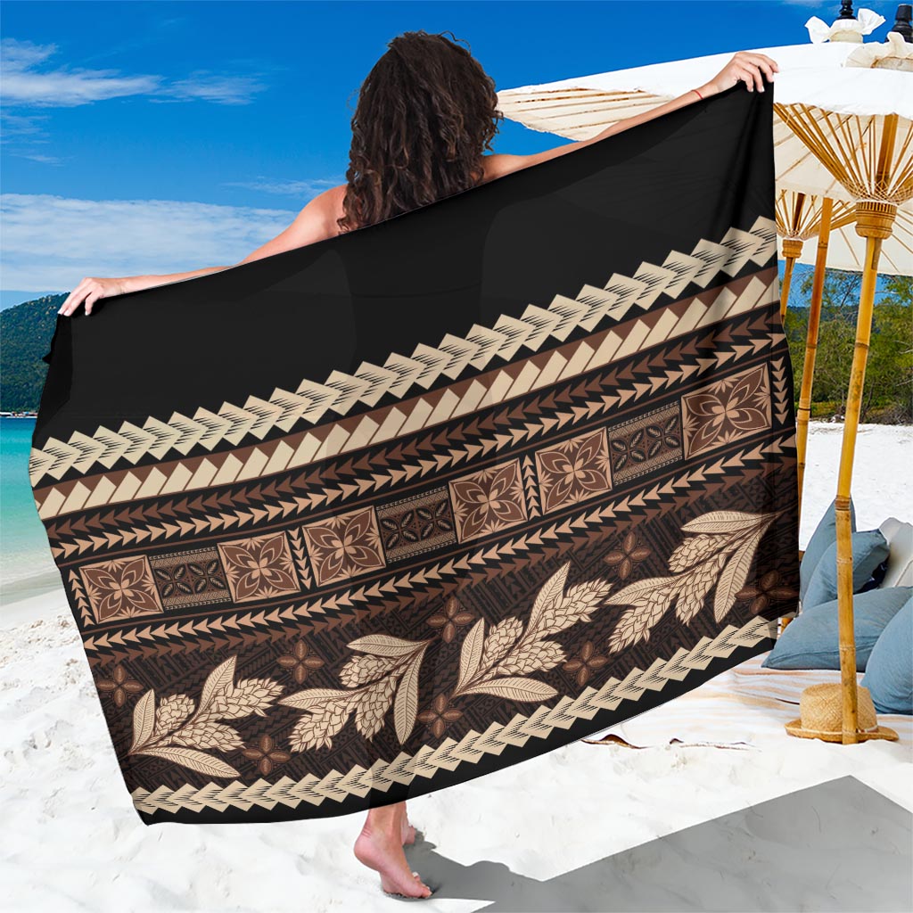 Black Samoa Siapo Teuila Flowers Sarong LT14 One Size 44 x 66 inches Black - Polynesian Pride