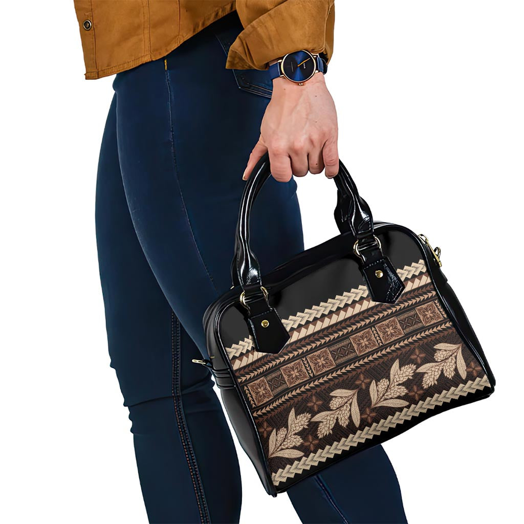 Black Samoa Siapo Teuila Flowers Shoulder Handbag LT14 - Polynesian Pride