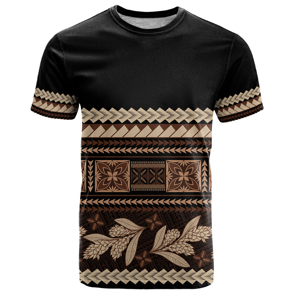 Black Samoa Siapo Teuila Flowers T Shirt LT14 Black - Polynesian Pride