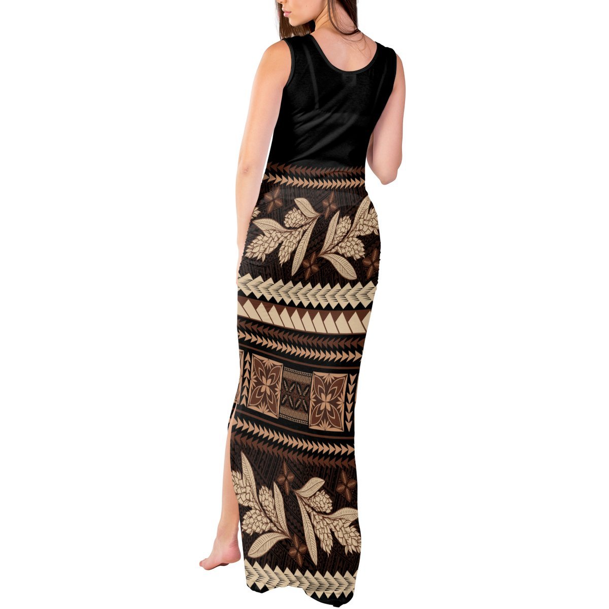 Black Samoa Siapo Teuila Flowers Tank Maxi Dress LT14 - Polynesian Pride