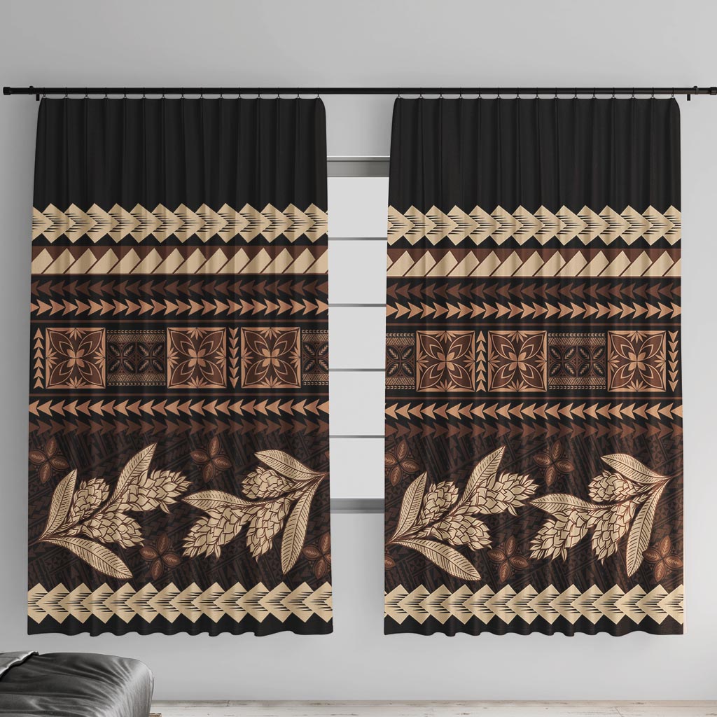 Black Samoa Siapo Teuila Flowers Window Curtain LT14 With Hooks Black - Polynesian Pride