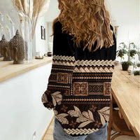 Black Samoa Siapo Teuila Flowers Women Casual Shirt LT14 - Polynesian Pride