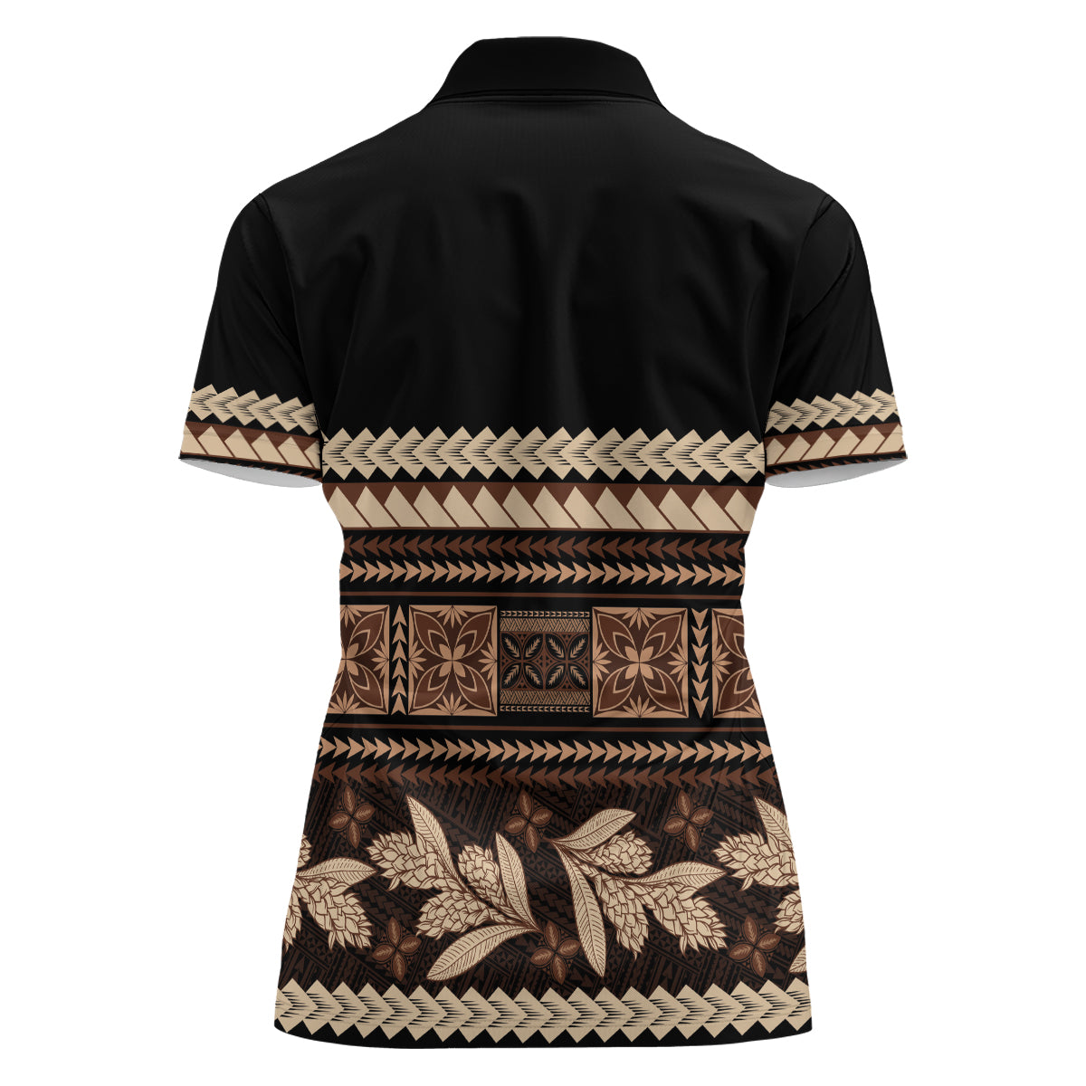 Black Samoa Siapo Teuila Flowers Women Polo Shirt LT14 - Polynesian Pride