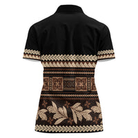 Black Samoa Siapo Teuila Flowers Women Polo Shirt LT14 - Polynesian Pride
