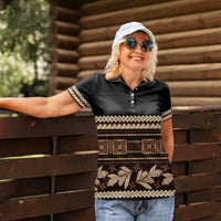Black Samoa Siapo Teuila Flowers Women Polo Shirt LT14 - Polynesian Pride