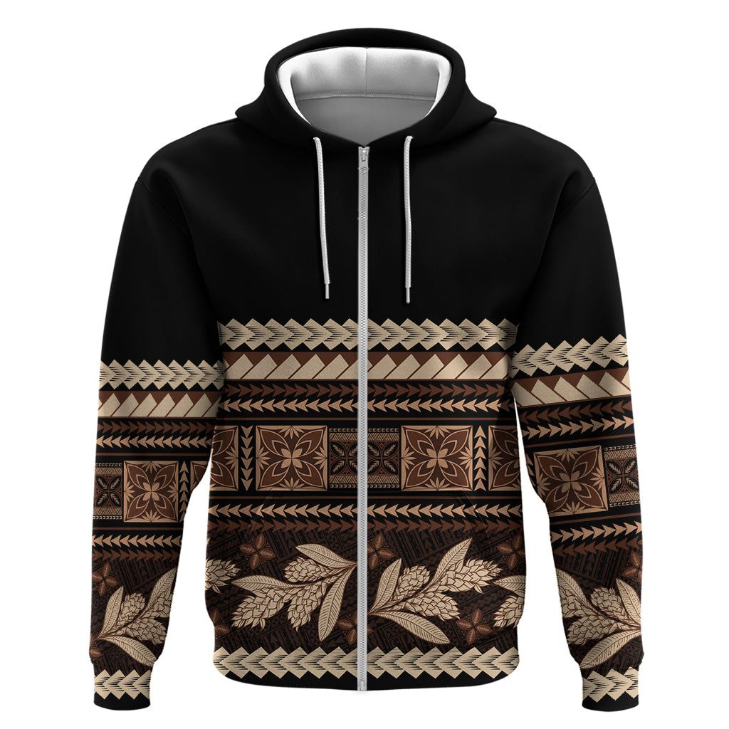 Black Samoa Siapo Teuila Flowers Zip Hoodie LT14 Zip Hoodie Black - Polynesian Pride