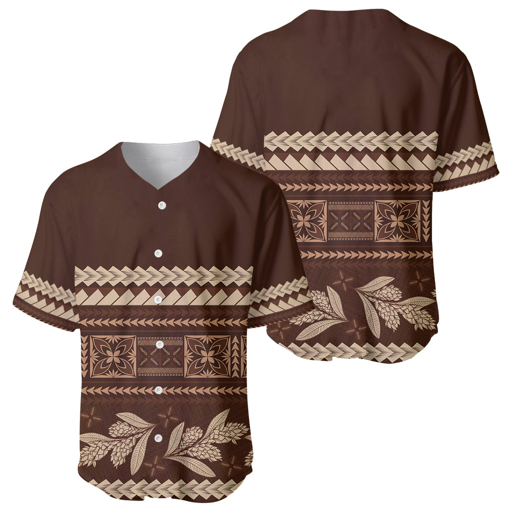 Brown Samoa Siapo Teuila Flowers Baseball Jersey LT14 - Polynesian Pride