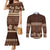 Brown Samoa Siapo Teuila Flowers Couples Matching Mermaid Dress and Long Sleeve Button Shirt