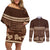 Brown Samoa Siapo Teuila Flowers Couples Matching Off Shoulder Short Dress and Long Sleeve Button Shirt