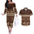 Brown Samoa Siapo Teuila Flowers Couples Matching Off The Shoulder Long Sleeve Dress and Hawaiian Shirt