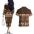 Brown Samoa Siapo Teuila Flowers Couples Matching Off The Shoulder Long Sleeve Dress and Hawaiian Shirt