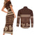 Brown Samoa Siapo Teuila Flowers Couples Matching Short Sleeve Bodycon Dress and Long Sleeve Button Shirt