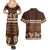 Brown Samoa Siapo Teuila Flowers Couples Matching Summer Maxi Dress and Hawaiian Shirt